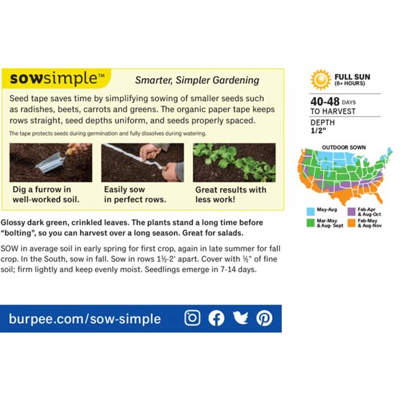 Burpee Bloomsdale Spinach Seed Tape, 22.5ft - Billede 2