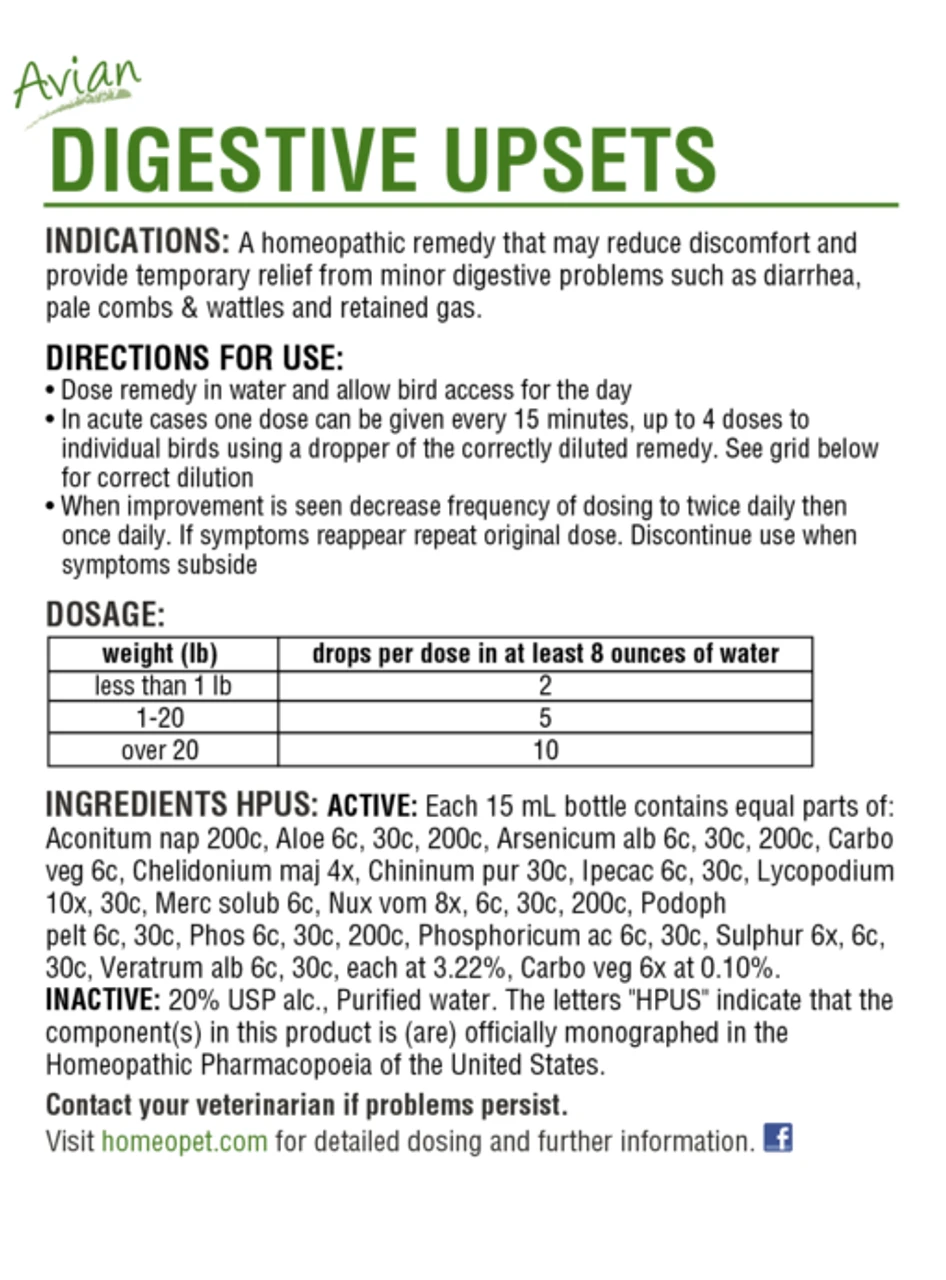 HomeoPet Avian Digestive Upsets, 15ml - Billede 2