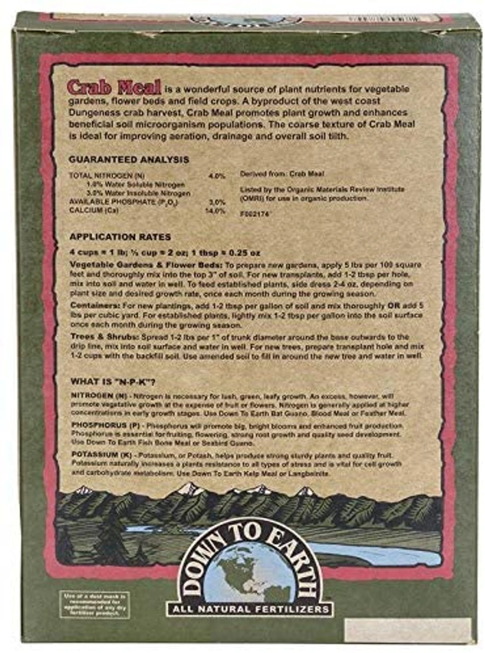 Down To Earth Crab Meal Fertilizer Mix 4-3-0, 5 Lb - Billede 2