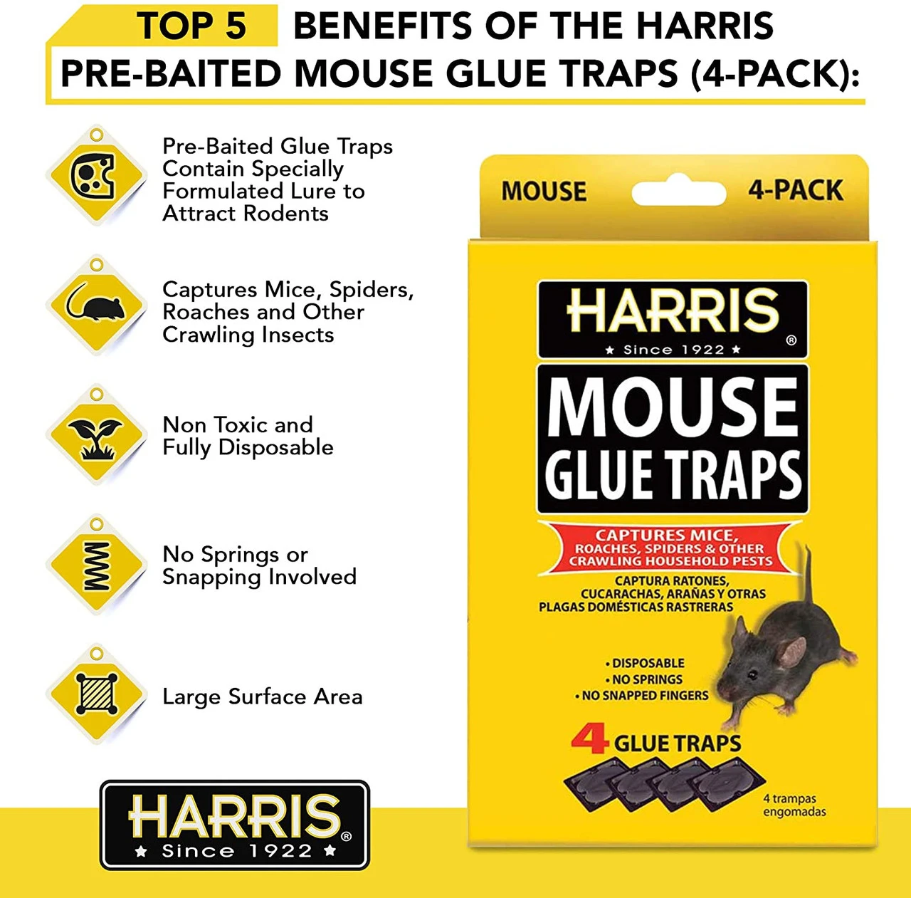 Harris Pre-Baited Mouse Glue Traps, Non-Toxic And Fully Disposable, 4pk - Billede 3