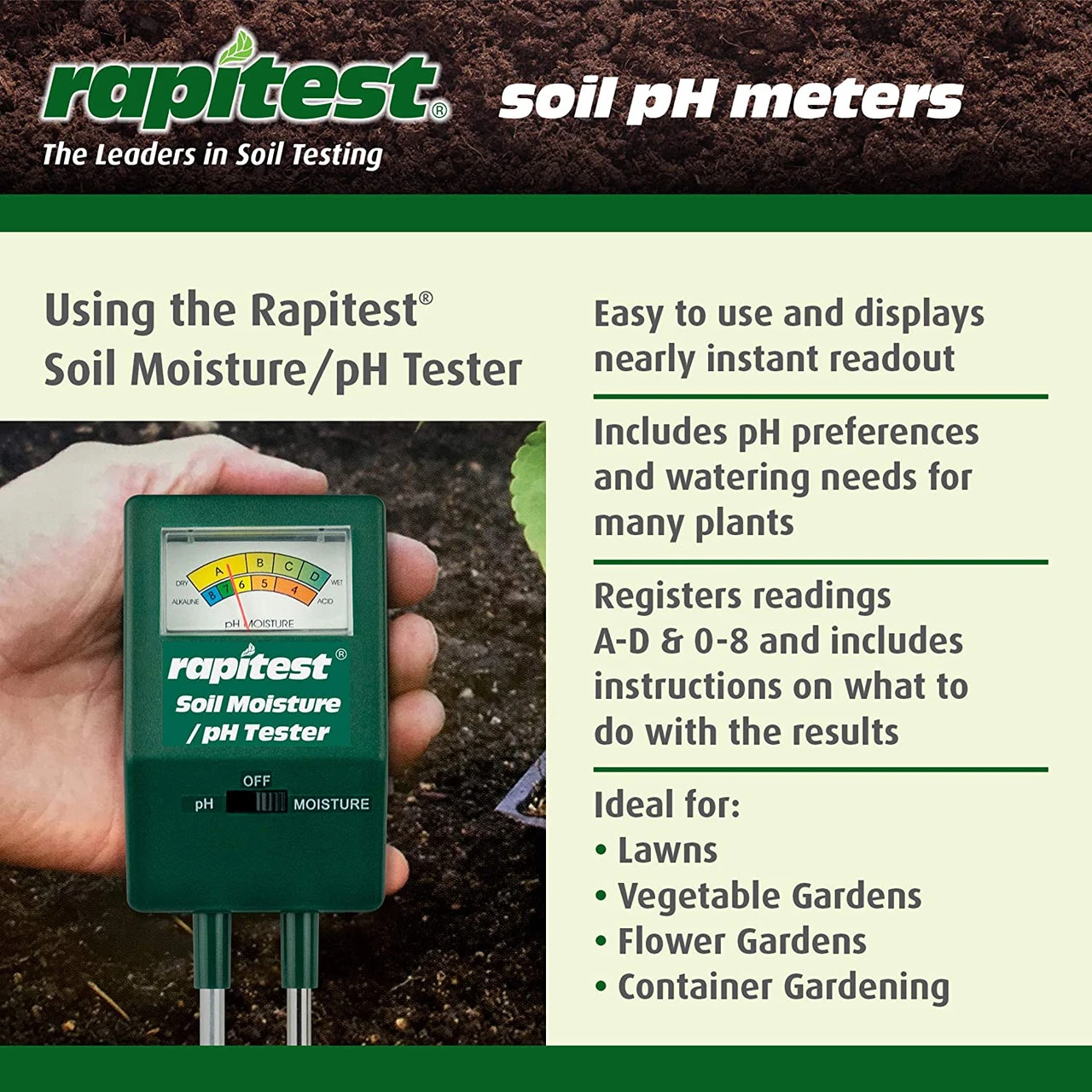 Luster Leaf Rapitest Soil PH/Moisture Tester - Billede 4