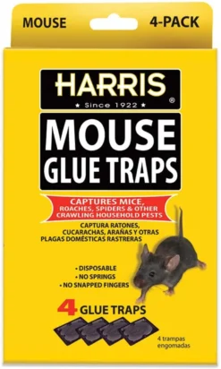 Harris Pre-Baited Mouse Glue Traps, Non-Toxic And Fully Disposable, 4pk