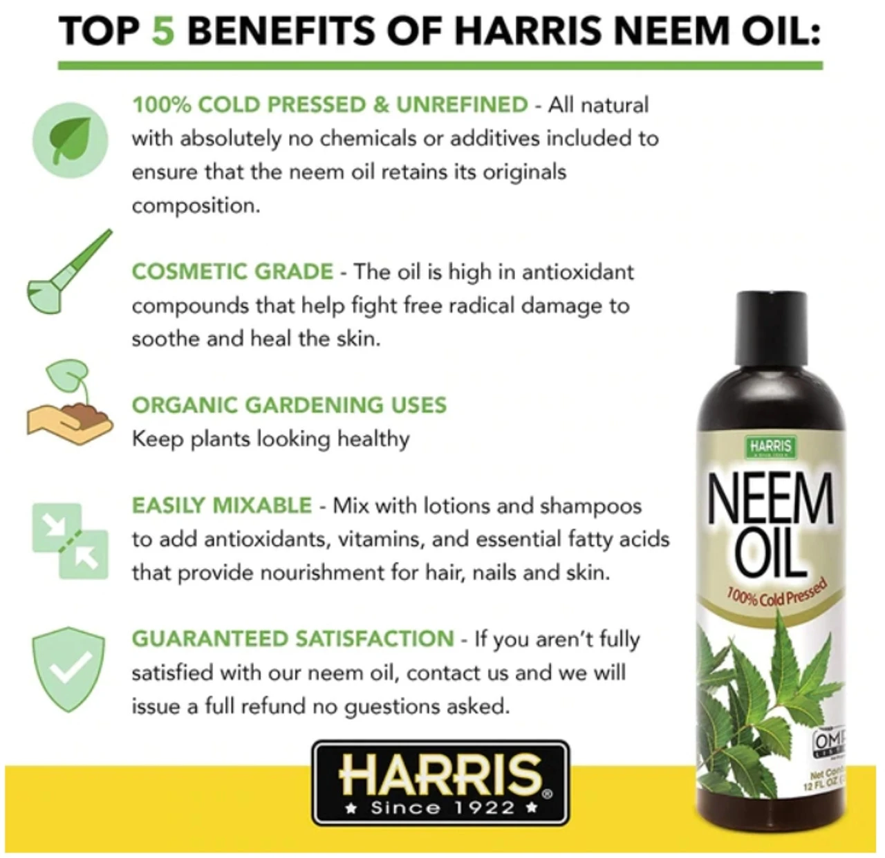 Harris Cold Pressed Neem Oil Concentrate, 12z - Billede 3